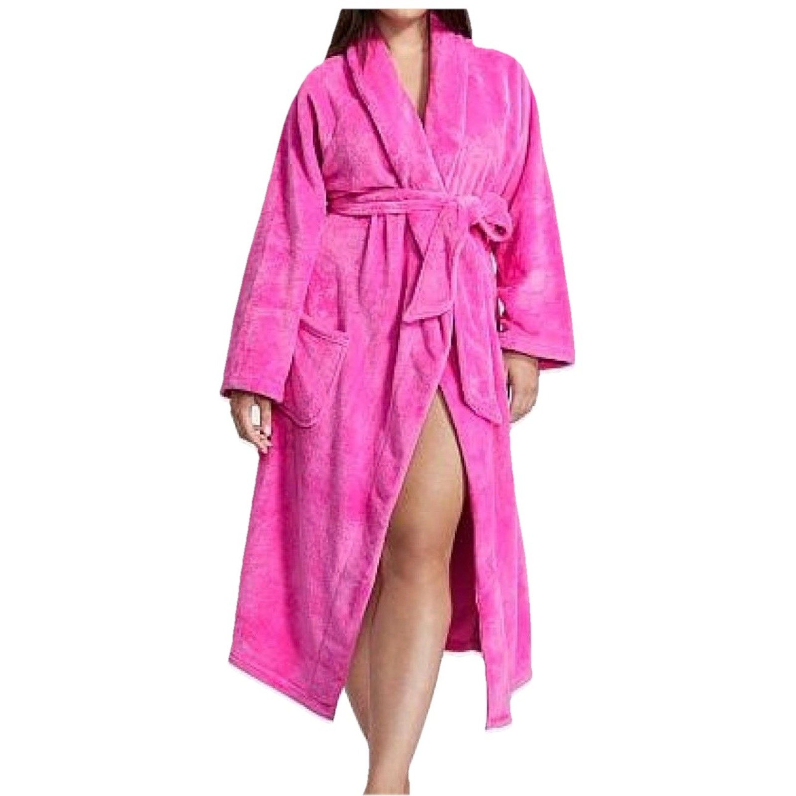 Victoria’s Secret Pink Plush Robe Vs Logo Long Bathrobe Cozy Nwt M/L Barbiecore